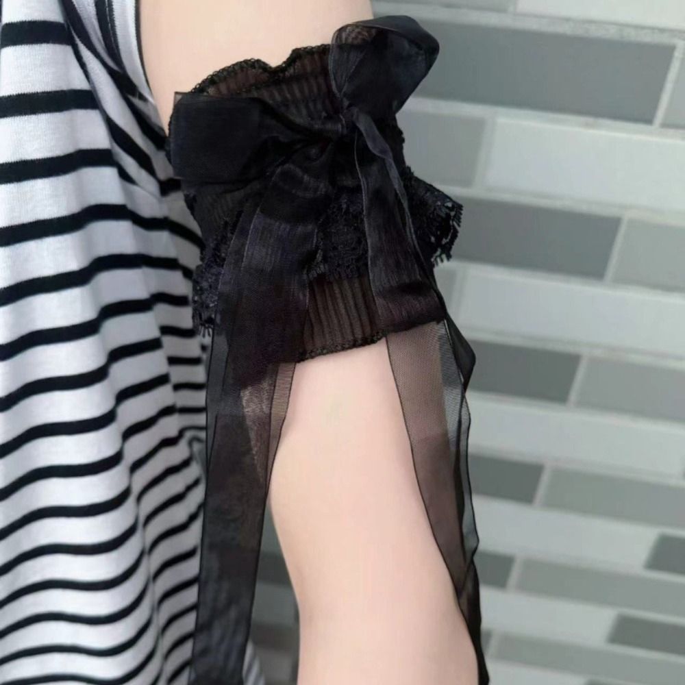 Lace Ribbon Trim - ปลอกแขนลูกไม้สไตล์โลลิต้า ผ้าริบบิ้นผูกโบว์ แต่งระบาย ปลอกแขนปลอมแบบถอดได้ อเนกประสงค์ ใช้ได้ทุกวัน