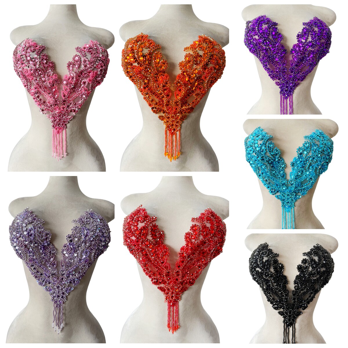 Sew On Rhinestone - แพทช์ปักลูกปัดและคริสตัลเย็บมือ ประดับตกแต่งคอเสื้อแบบหวานๆ สำหรับงาน DIY ชุดเจ้าสาว ชุดราตรี